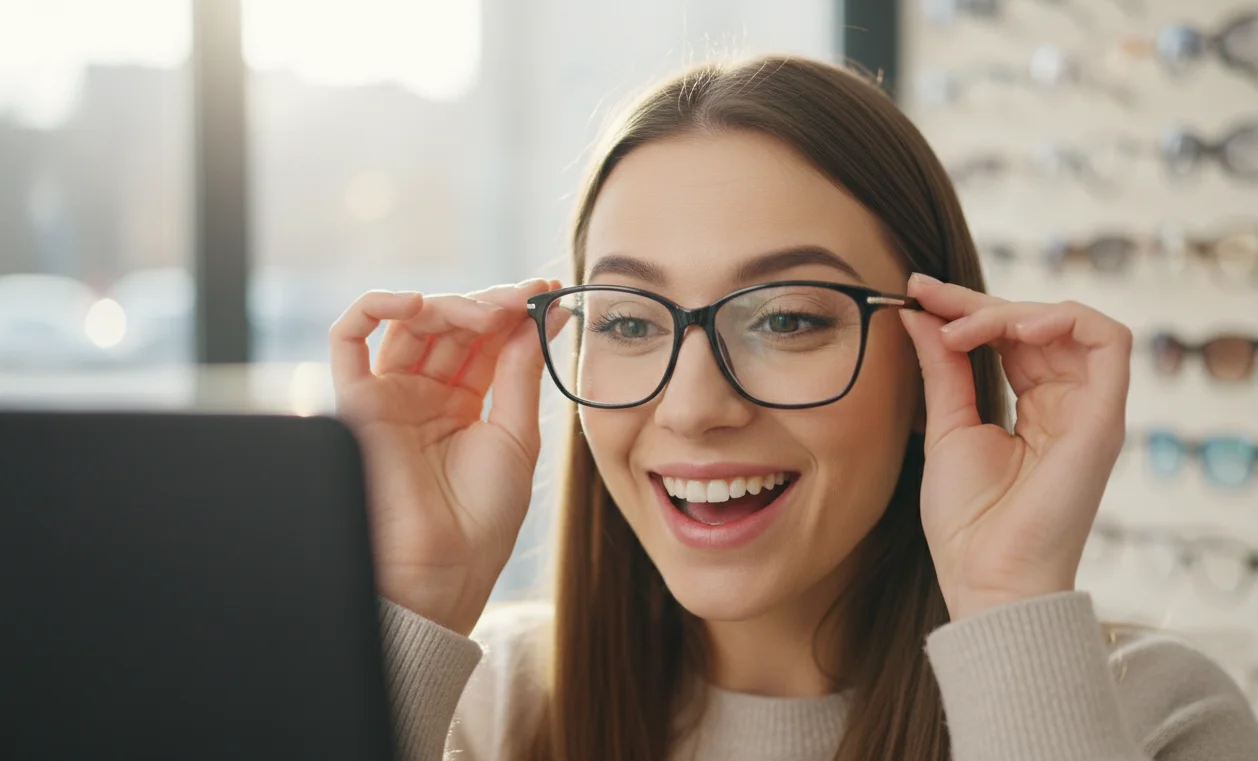 Optometrist helping patient with eye exam